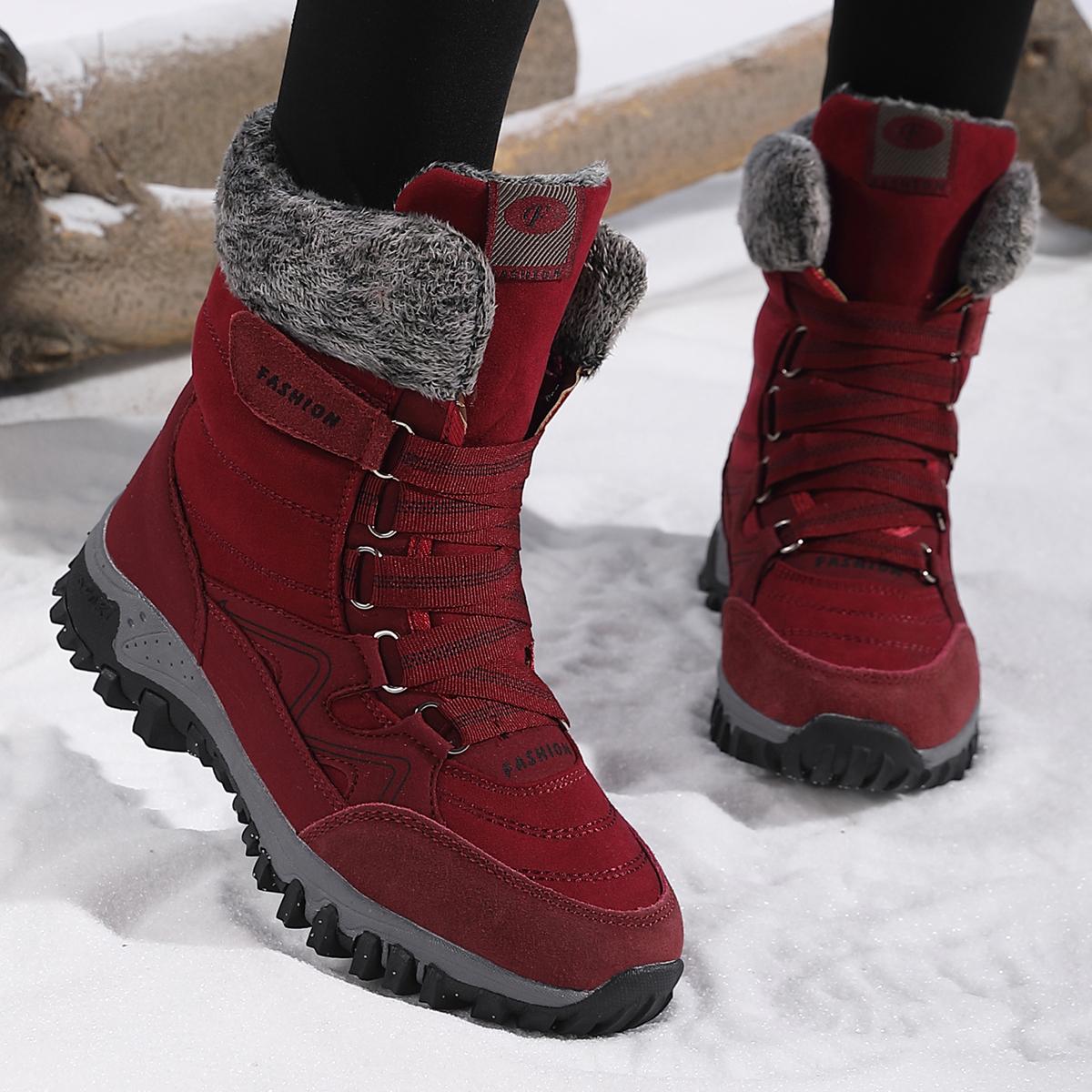 

New Winter Women Snow Boots Fur Plush Keep Warm Ankle Boots Waterproof High Top Shoes Outdoor Non-Slip Hiking Boots Work Shoes 36