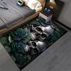 Skull and Blue Rose Pattern Carpet with Dark Gothic Style Design Suitable for use as an anti-slip for living room bedroom sofas