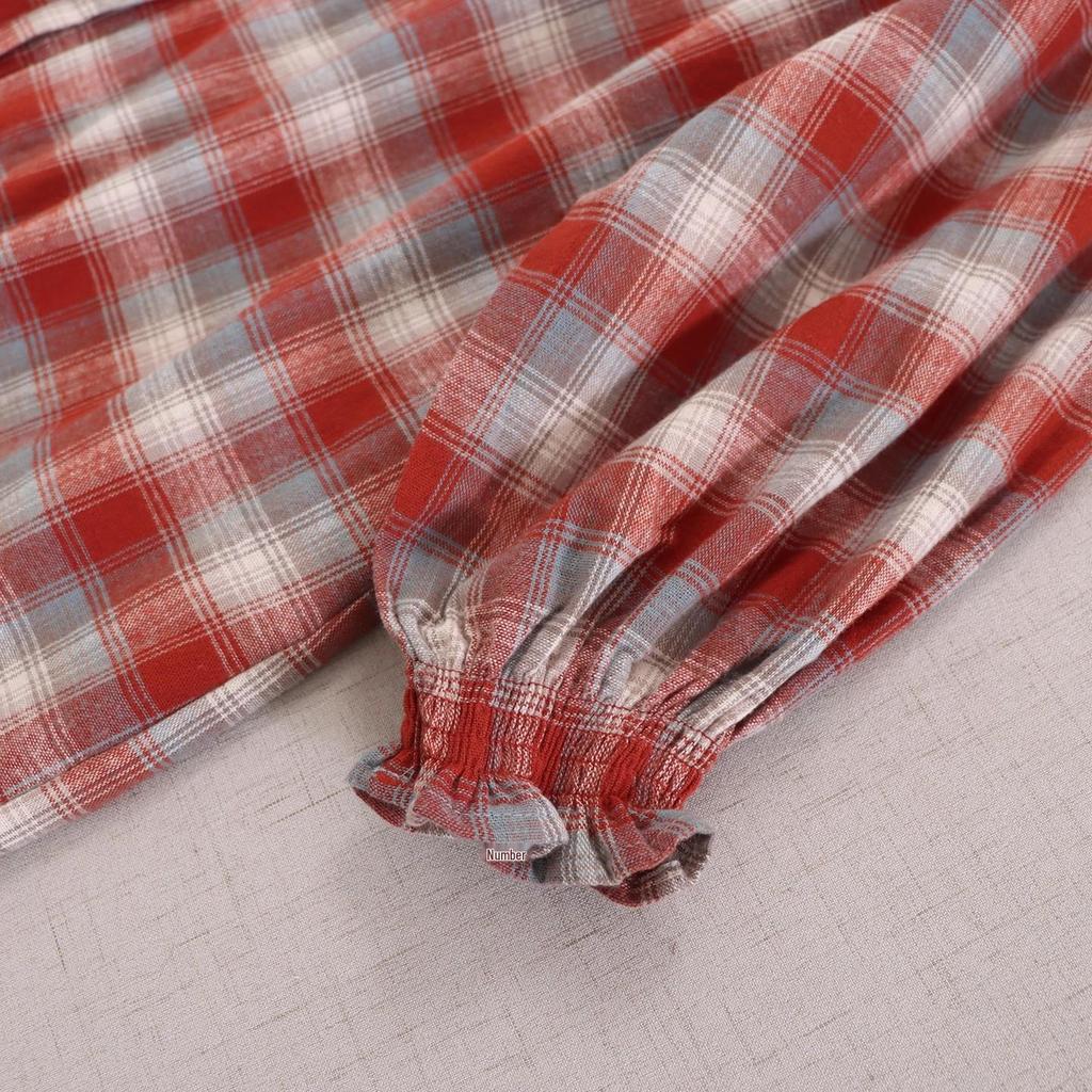 2025 Autumn Plaid Round Neck Long Sleeve Mori Girl Dress - Loose and Versatile Cardigan Style