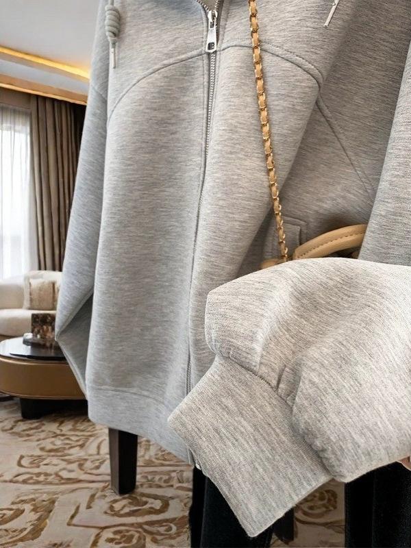 Plus Size Grey Hoodie Cardigan - Korean Style, Casual & Loose for Spring/Fall