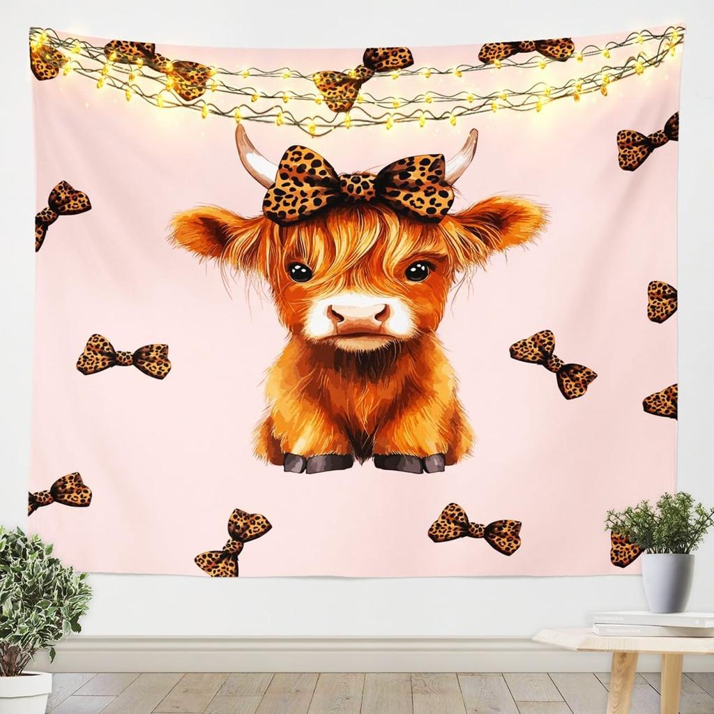 Highland Cow Wall Hanging Boys Girls Large Western Decor Tapestry For Kids Women Men Cactus Wall Blanket Highland Cattle Wall