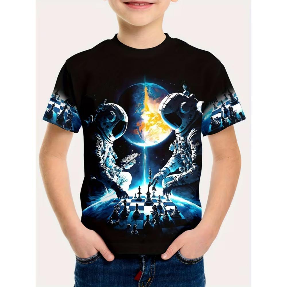 Boys Kids Clothes Stylish Cartoon Space Astronaut Graphic T Shirts Boys Girls Summer Short Sleeve Outdoor Clothes for Children