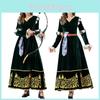 European Medieval Queen Costume With Green Velvet Cotton Fabric For Halloween Cosplay Party