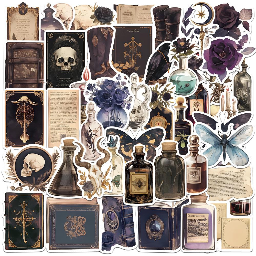 50 Pieces of 2-style Dark Aesthetic Diary Stickers for Travel Cases, Water Bottles, Storage Boxes, and Refrigerator Decorations