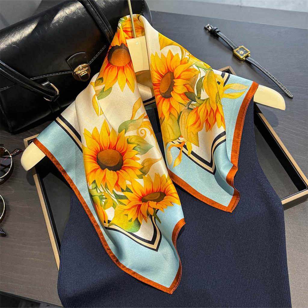 New sunflower silk small square scarf women's spring and summer national style printed mulberry silk scarf square scarf silk silk scarf