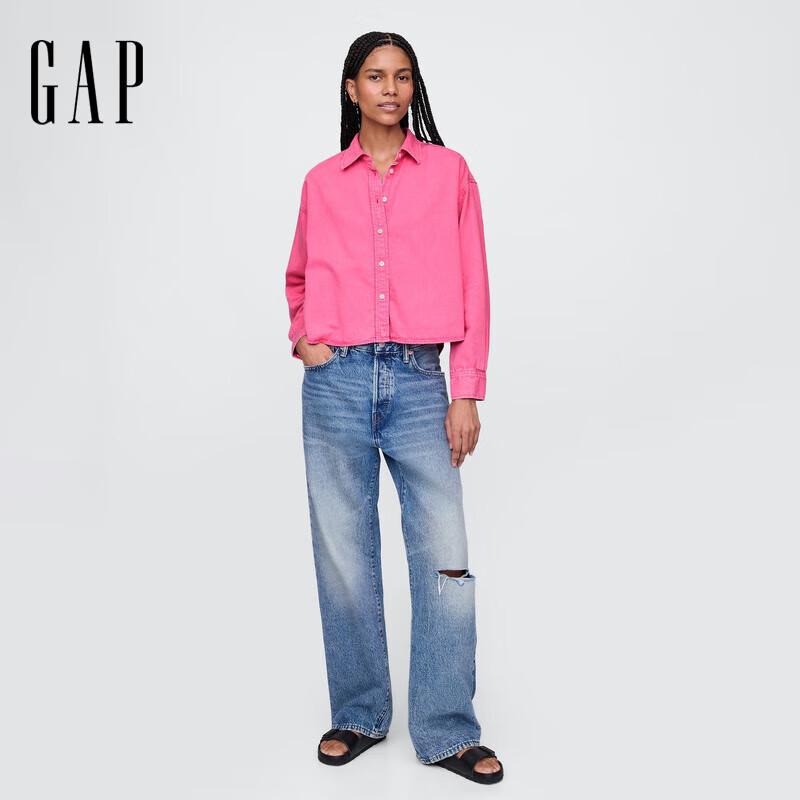Gap Women s 2025 Spring Short Lapel Long Sleeve Shirt US 2XL