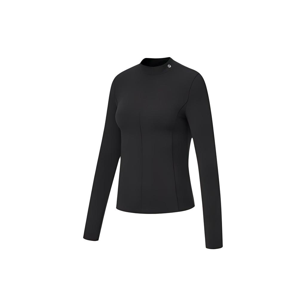 Li-Ning Fitness Series Solid Color High Collar Slim Fit Long Sleeve T-Shirt Women Tops Black ATLT094-2