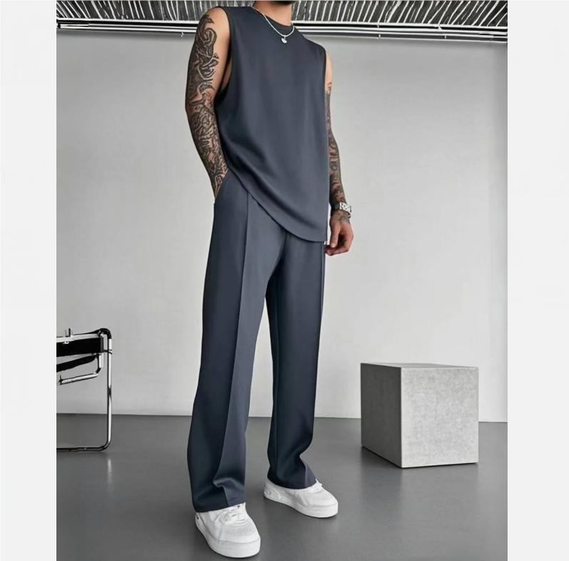 Summer Breathable Quick Drying Men's Tracksuit,Loose Version of Sleeveless T-Shirt Fitness SuitMen's Suit pantsLeisure Vest