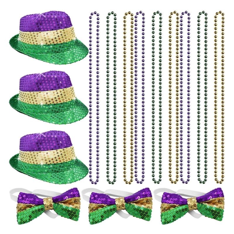 Fashion Cosplay Sequins Hats&Eyeglasses&Bowtie Set Modern-Times Top Bonnet Men Cosplay Stage Performance Costume