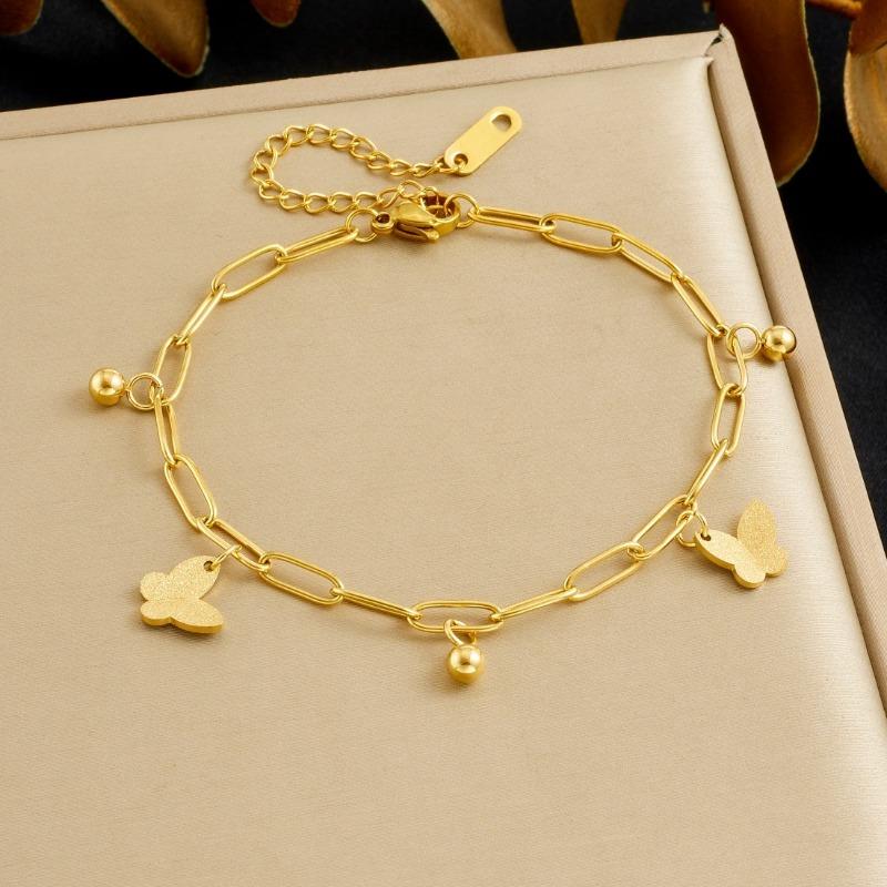 Gold Double Layer Butterfly Charm Bracelet