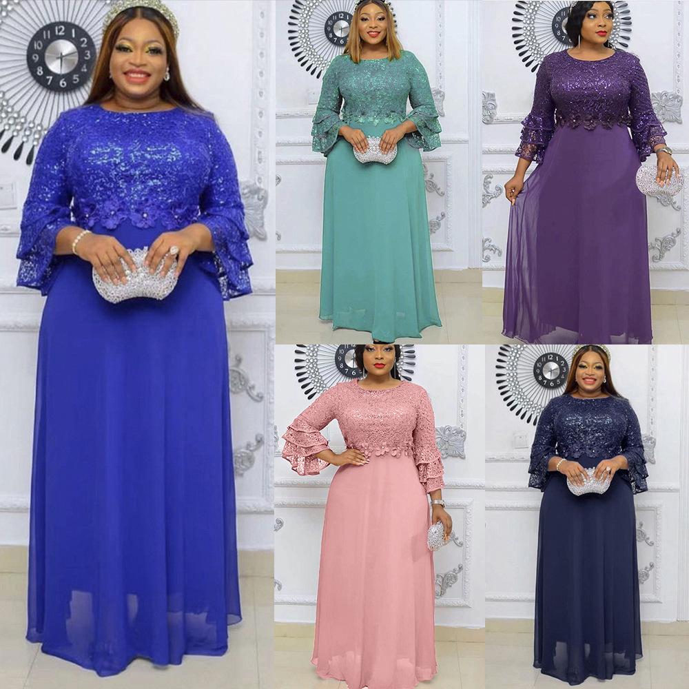 

African European Women s Plus Size Lace Chiffon Dress 3XL фиолетовый