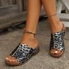 Tendência de dedo aberto feminino cunha verão moda leopardo estampa respirável confortável sandálias mulher fivela calçados femininos