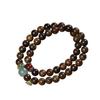 Women's Black Pearwood 8mm Double-Strand Bracelet with Aventurine Lotus Seed Pod Pendant - Retro Buddhist Beads Jewelry for Couples.