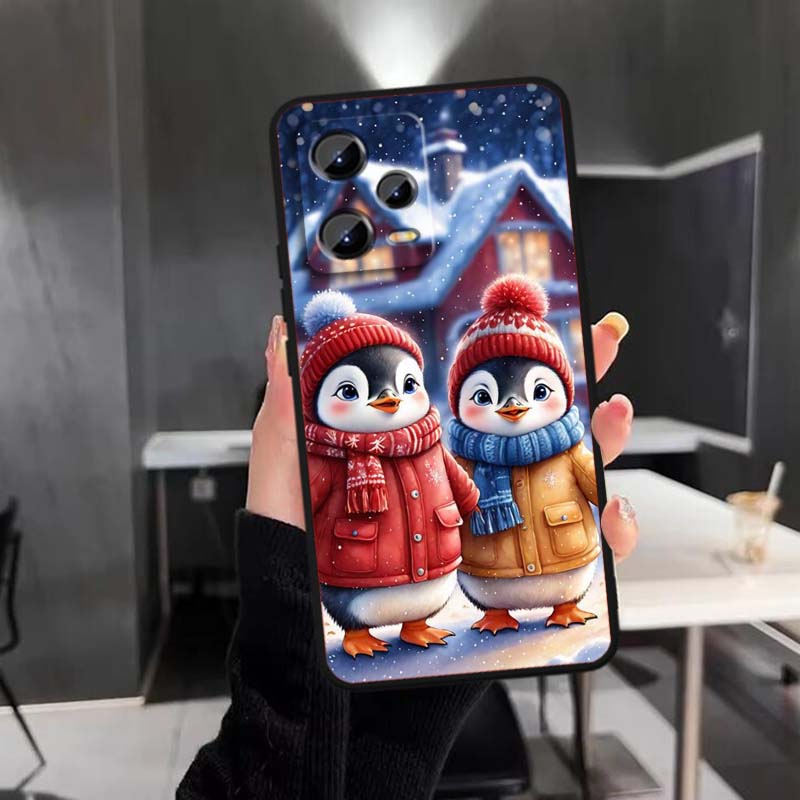 Christmas Cartoon Cat Art Phone Case For Xiaomi Redmi Note 15 14 13 12 12S 11E 11 11S Pro Plus 4G 5G Black Soft TPU