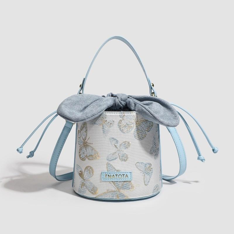 IELGY Fashion Embroidered Bucket Bag Simple Texture Crossbody Underarm Bag