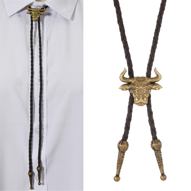 Trendy PU Leather Necktie With Bold Bull Head Design Alloy Necktie Soft Practical Unisex Gift For Birthdays Holidays