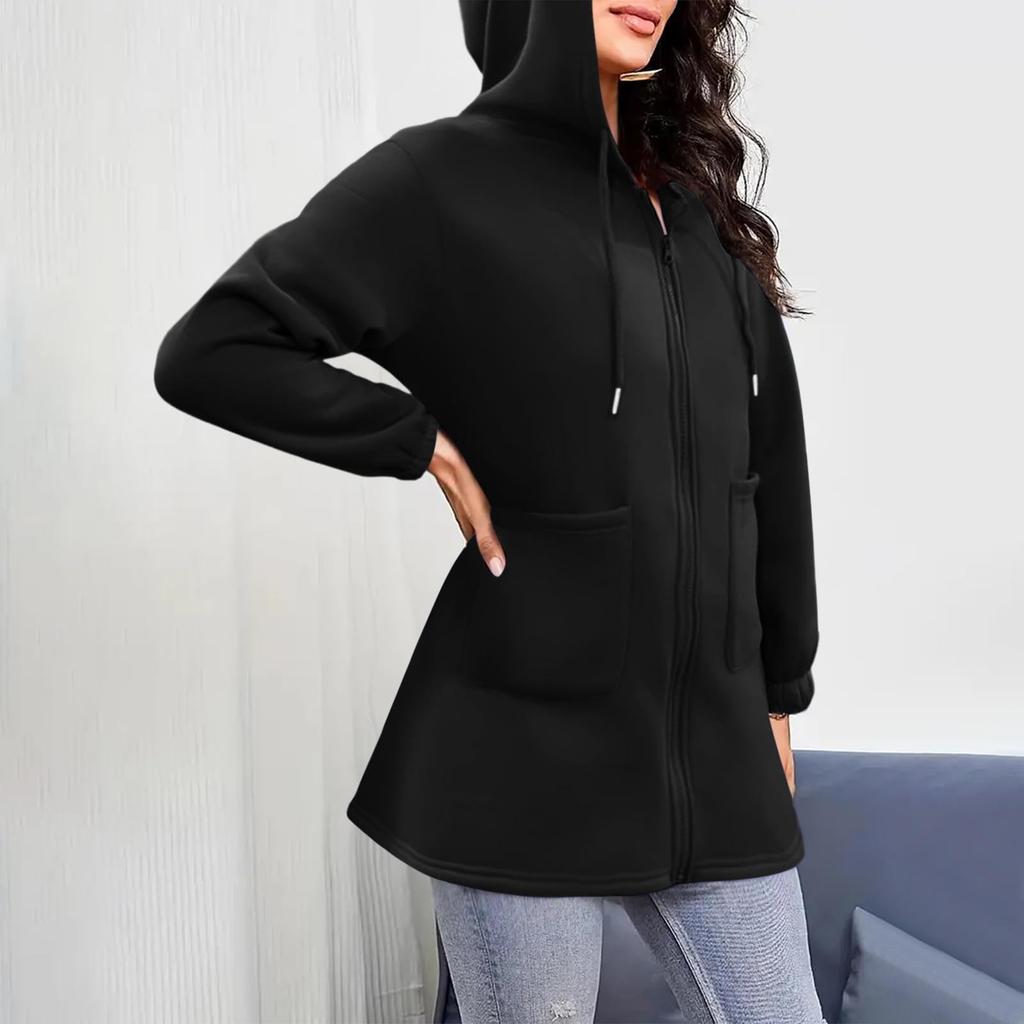 Fashion Women's Sweatshirt Pocket Zipper Long Hoodie Casual Jacket