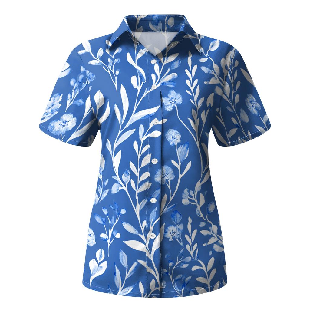 Women's Casual Floral Print Short Sleeve Button Down Shirt Lightweight Relaxed Fit Blouse with Collar Suitable for Everyday Wear
