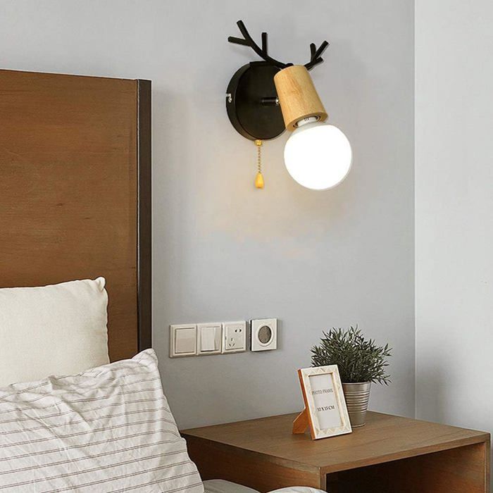 Applique murale - AIMOONSA - Deer Antlers - Noir - Culot E27 - Angle réglable