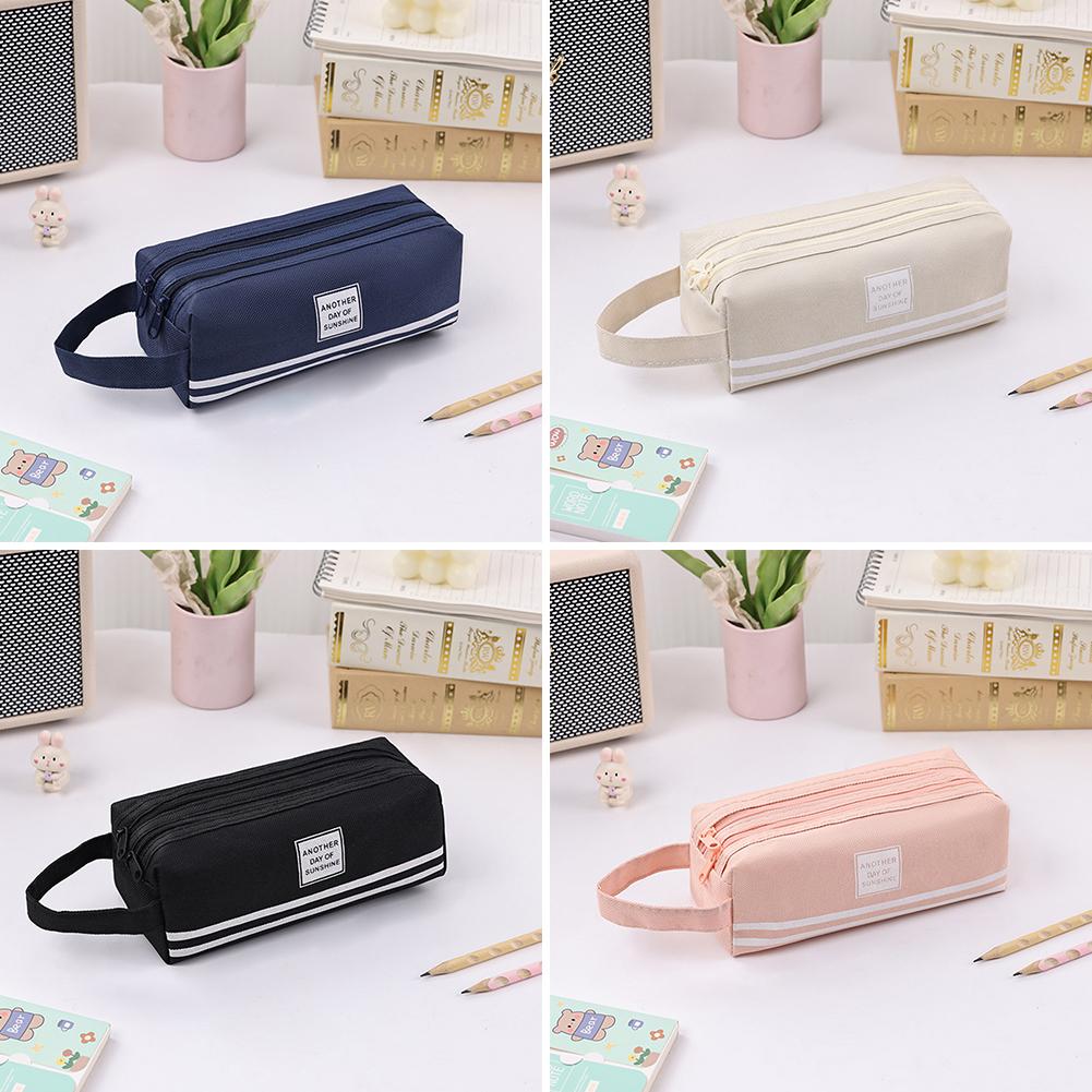 Pencil Cases Bag Canvas Pen Box Pouch Double Layer Large Capacity for Girls Back To School Student Supplies Stationery