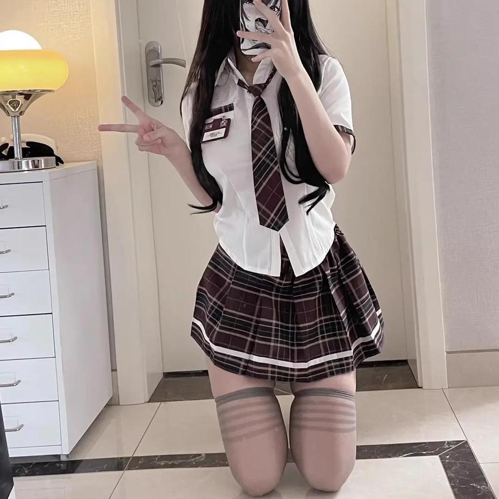 JK Pure Desire Hot Girl Sexy Summer Academy Set: Waist-Hugging Shirt & Super Short Pleated Skirt