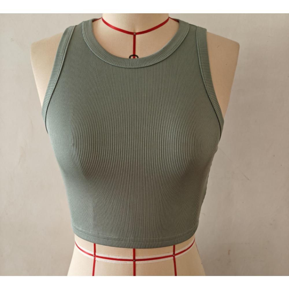 Ärmelloses Damen Crop Top Fitness Weste - Atmungsaktive Nahtlose Gestrickte Sportbekleidung, Einfarbig Gerippte Weste, Lässiges und Elegantes Ärmelloses Basic Sommer Top