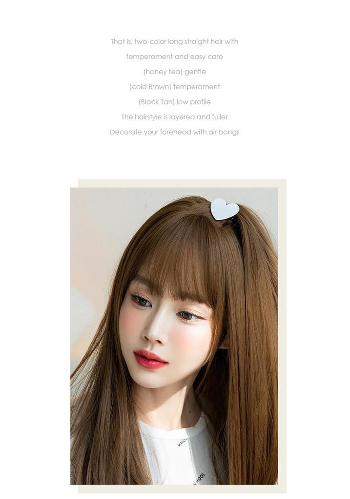 Women's Long Straight Wig with Air Bangs - Age-Reducing Fluffy Hairpiece