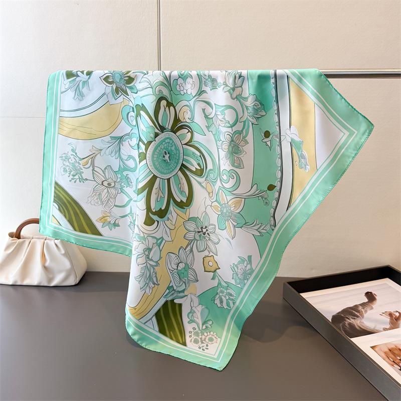 

2026 New Luxury Style Square Scarves Women Silk Scarf Floral Bandana Small Neckties Hairbands Foulard Shawl 70x70cm