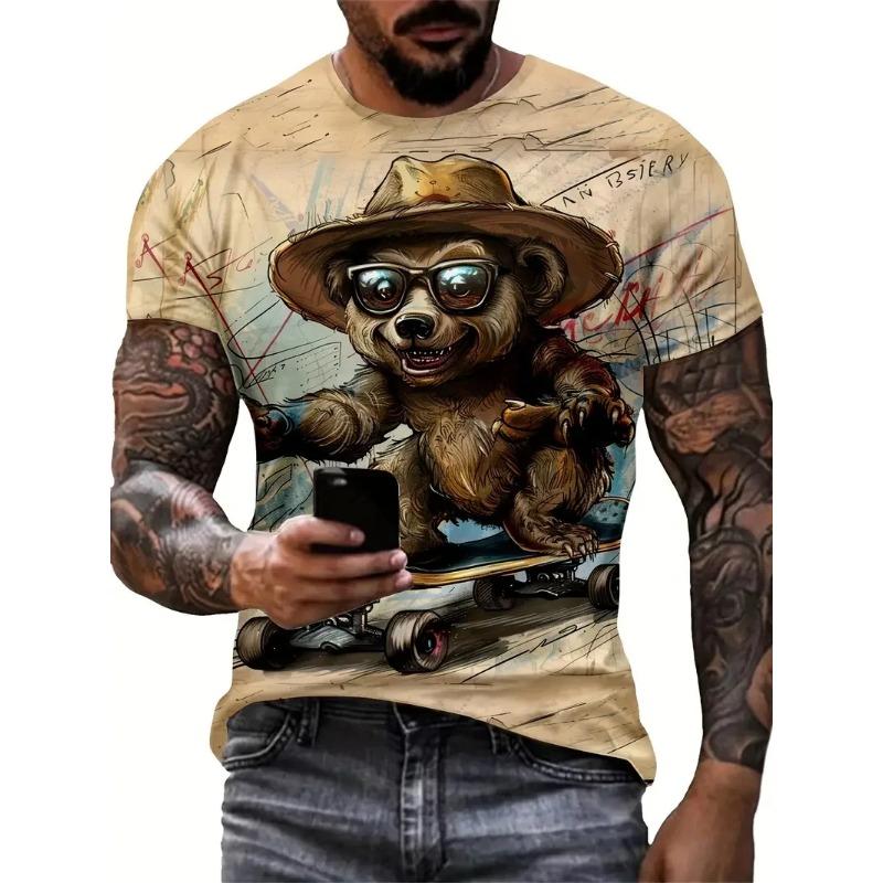 Summer Round Neck 3D Funny Animal Pattern Print Top Fashionable Casual Short Sleeved Men's T-shirts