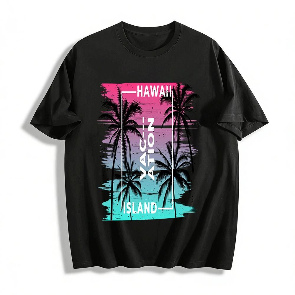 Hawaii Vacation Coconut Tree Print Casual T-Shirt Pure cotton T-shirt XXS