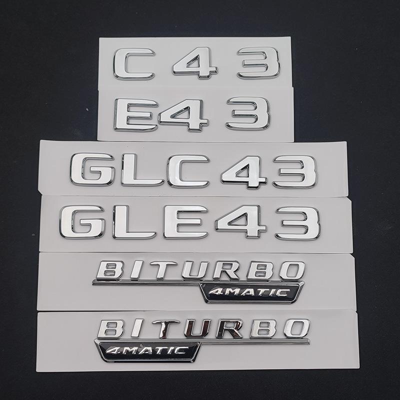 3D ABS Car Badge BITURBO 4MATIC Emblem Rear Trunk Letters Logo For C43 W205 W204 E43 W213 W212 GLE43 X253 GLC43 W167 Accessories