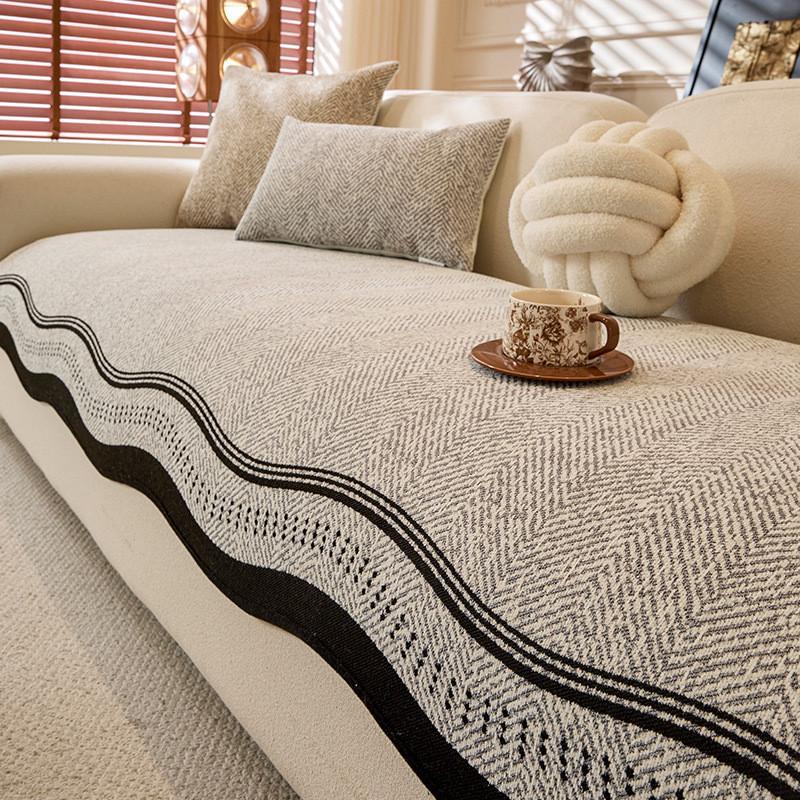 1pcs Wave Shape Chenille Sofa Cover Modern Durable Straight Row Seat Cushion Living Room Dustproof Non Slip Furniture Towel