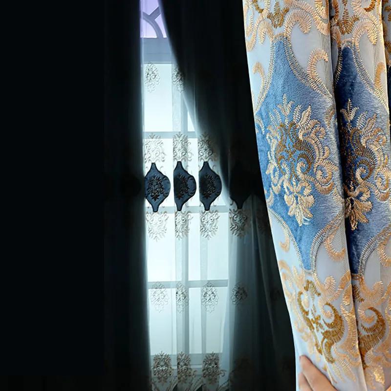2PCS Cortinas bordadas de camada dupla de alta qualidade para quarto, cortinas blackout do chão ao teto, cortinas elegantes perfuradas para sala de estar
