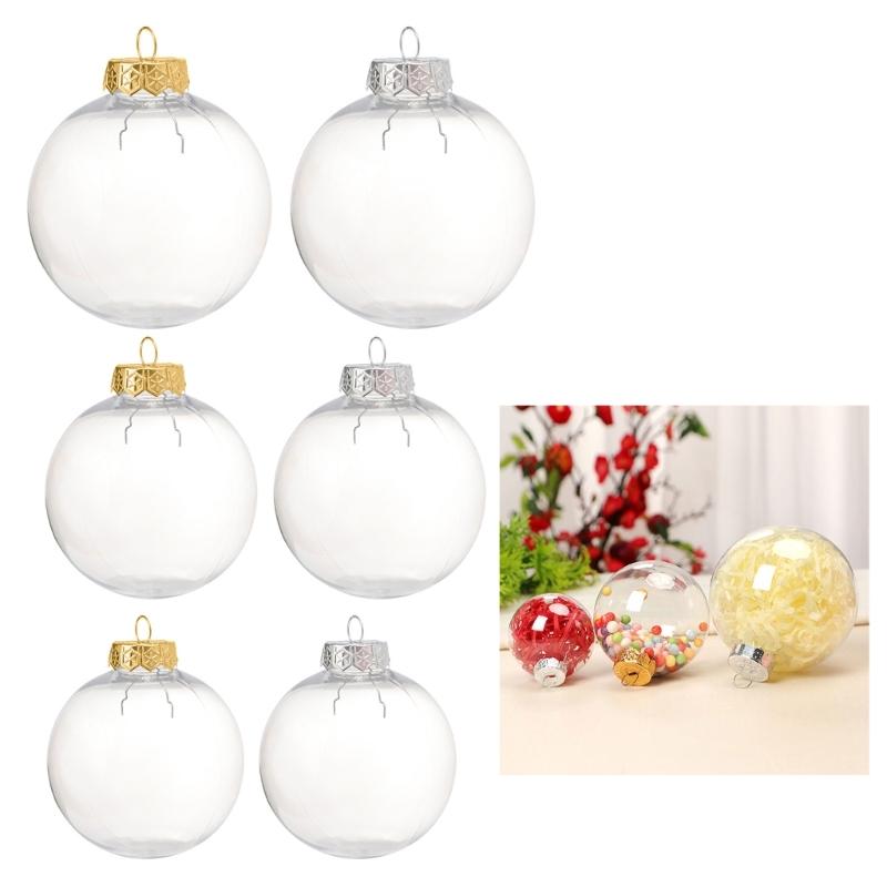 6Pcs/lot Clear Empty Christmas Ball Ornaments with Removable Gold/Silver Metal Hangers Great for Wedding Party Holiday