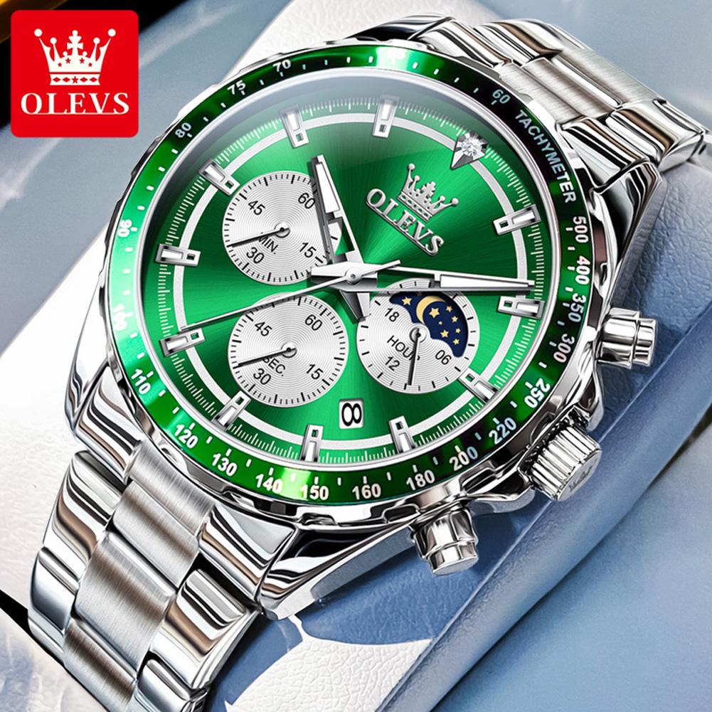 Luxury Quartz Watch for Men Chronograph Moon Phase Waterproof Multifunction Leather Men's Wristwatches