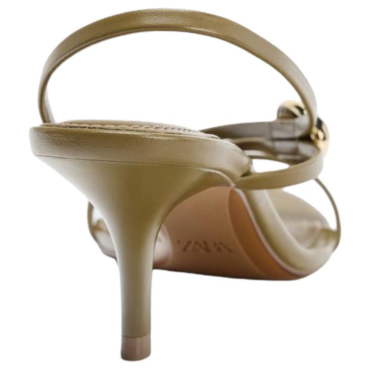Zara Comfortable Fashionable One-Strap Sandals 7Cm Women sandals Khaki-Green 2364610032