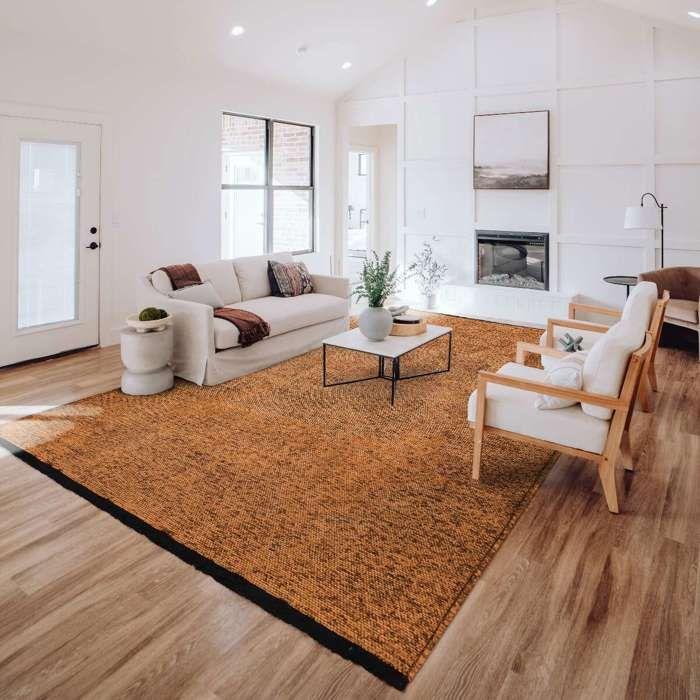 Tapis salon en coton polyester lavable tissé plat orange 80x150