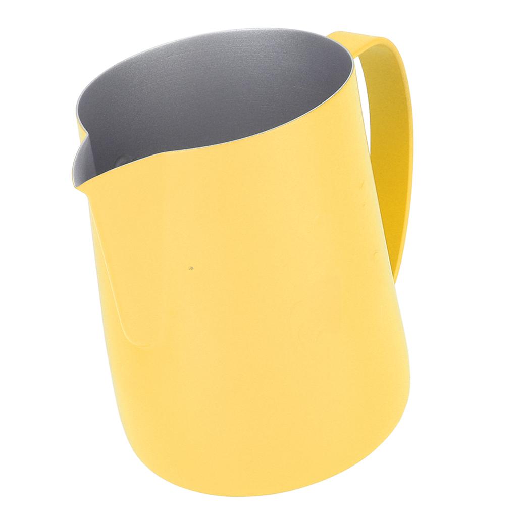 Coffee Latte Art Pitchers Bevel Design 450ml Stainless Steel Milk Frothing Pitcher for Coffee Milk Pale Yellow