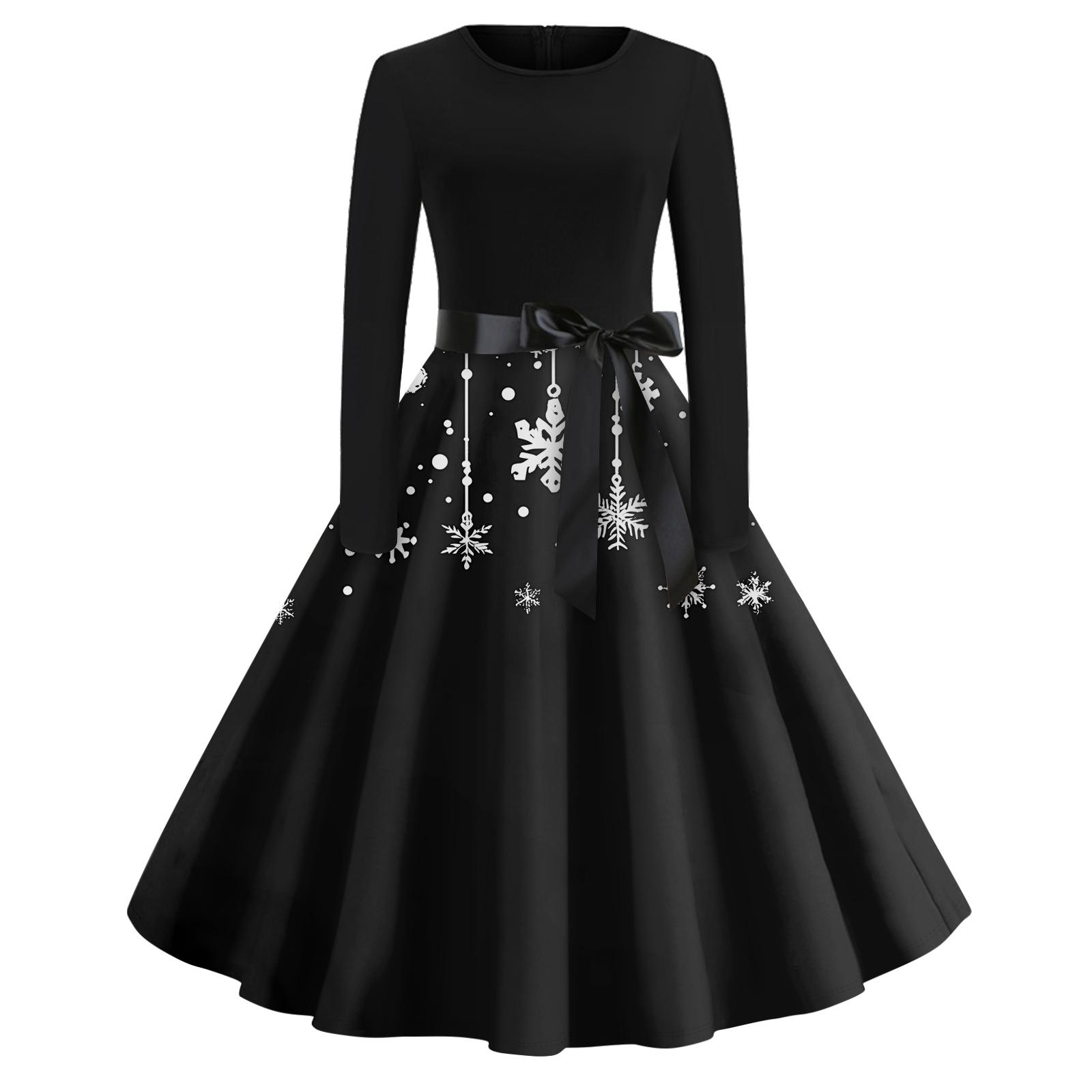 

Платье-клеш с принтом на Хэллоуин для женщин с длинным рукавом, повседневные платья с круглым вырезом и ажурной отделкой XXL чёрный