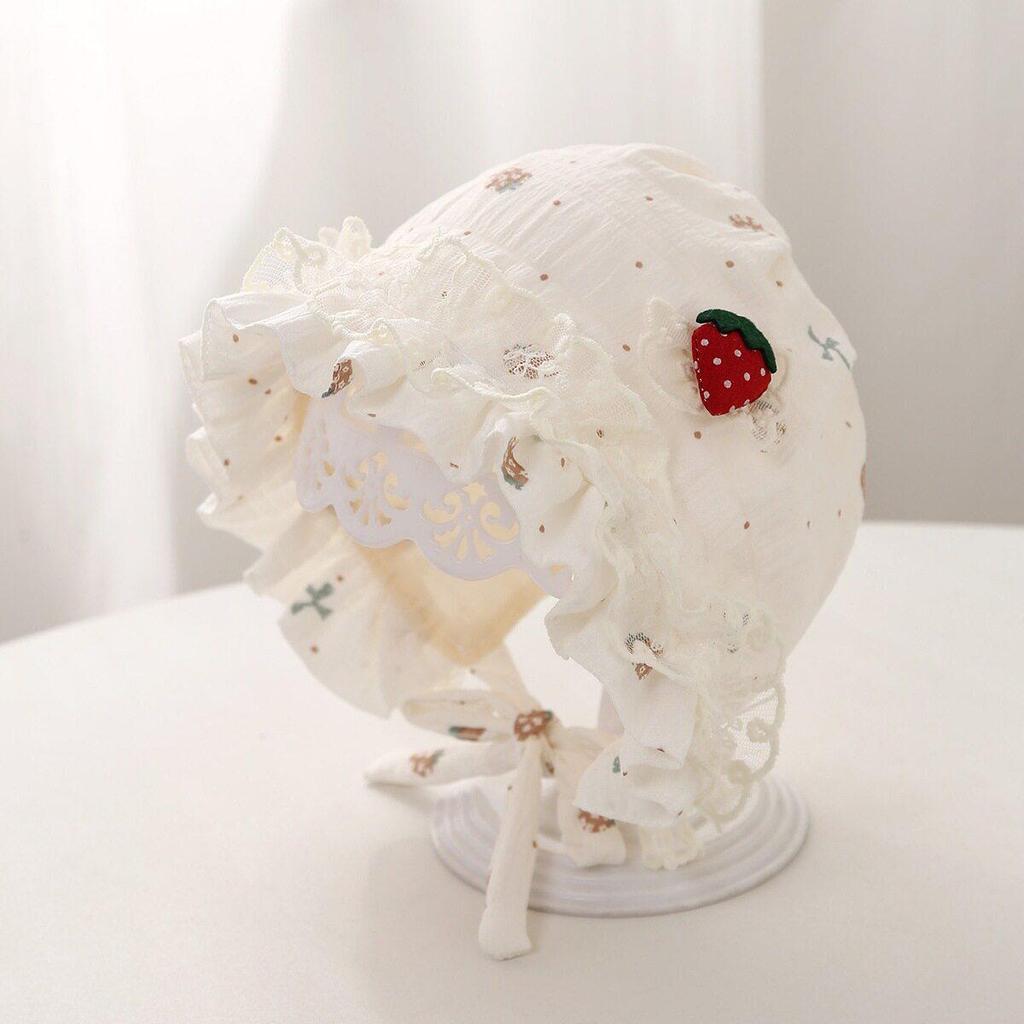 Sweet Strawberry Lace Baby Hat for Girls, Sun Protection Spring/Autumn