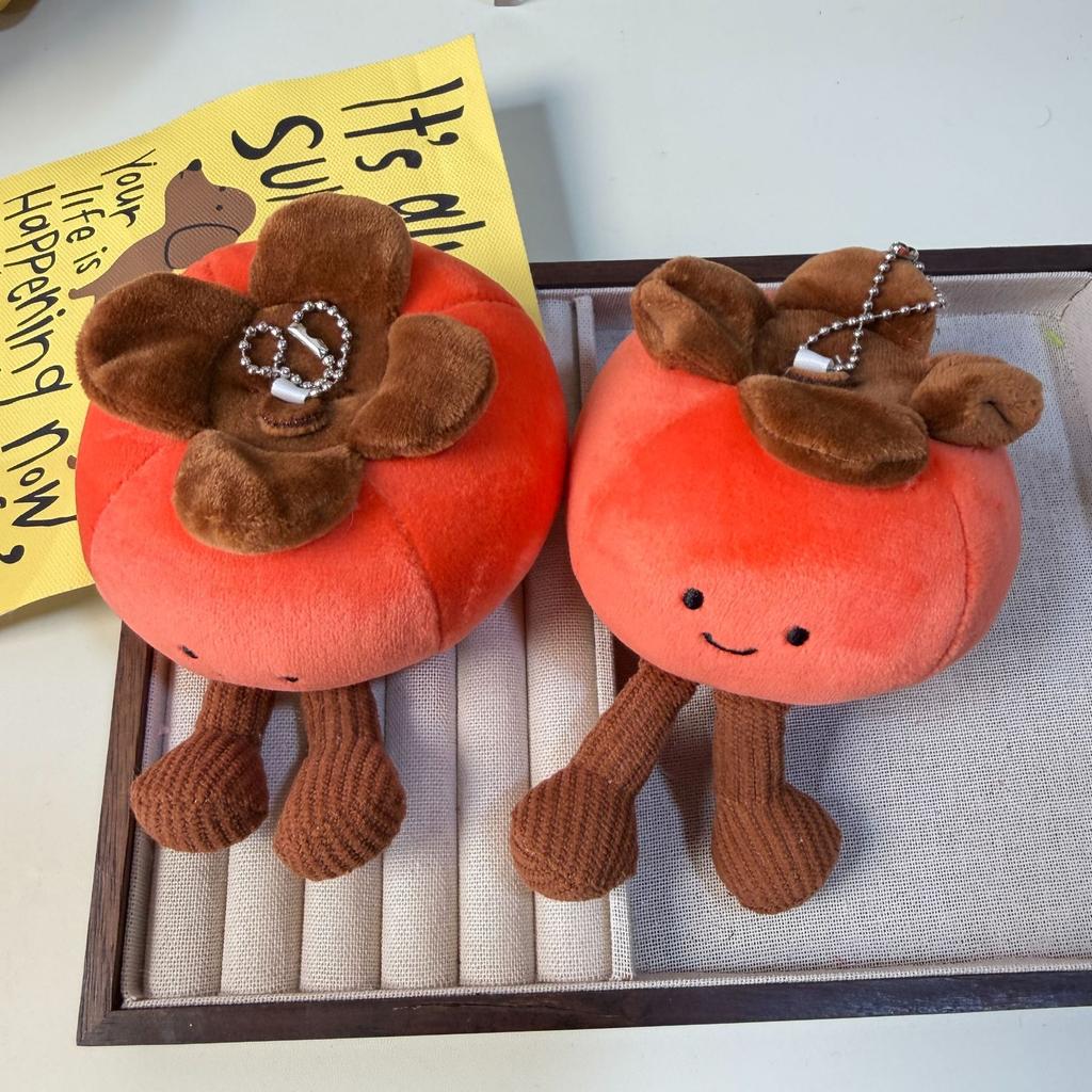 Cute Plush Persimmon Doll Keychain Realistic Fruit Pendant Cartoon Legged Toy Bag Charm Accessory