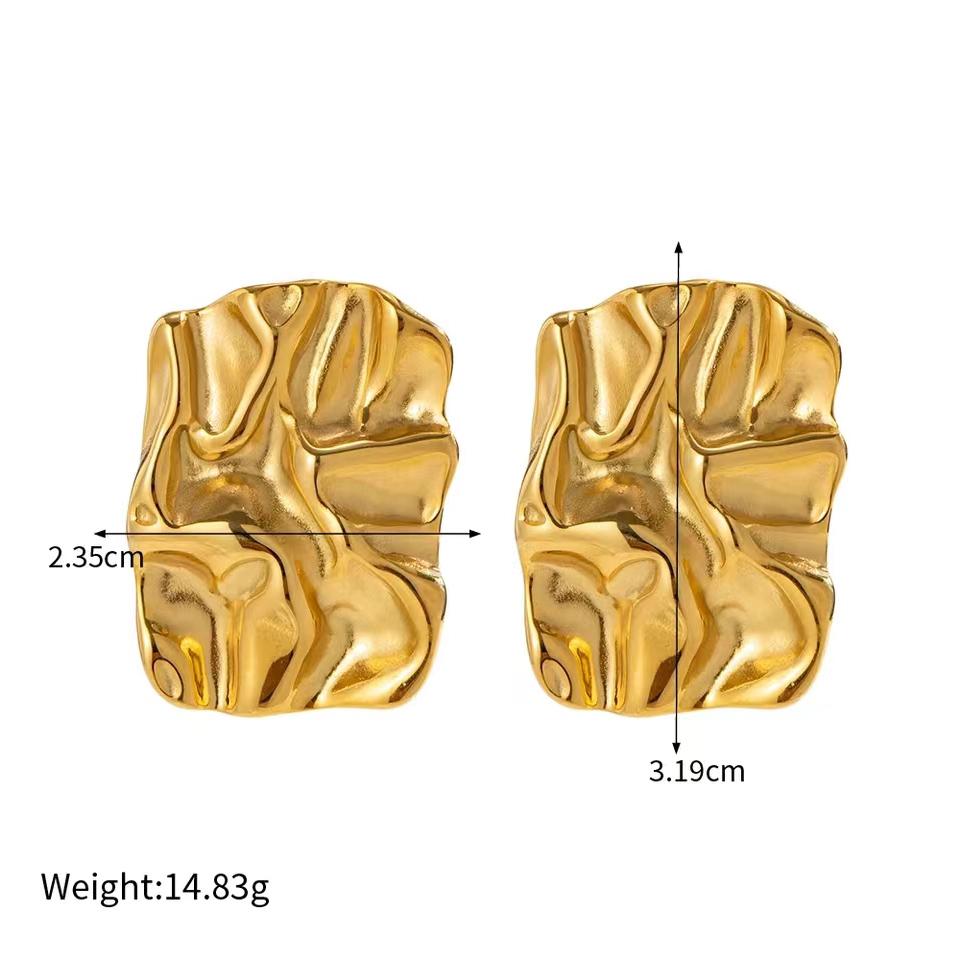 Square Fold Textured Large Stud Earrings Gold Color Fashion Earrings For Women Chic Geometric Temperament Jewelry