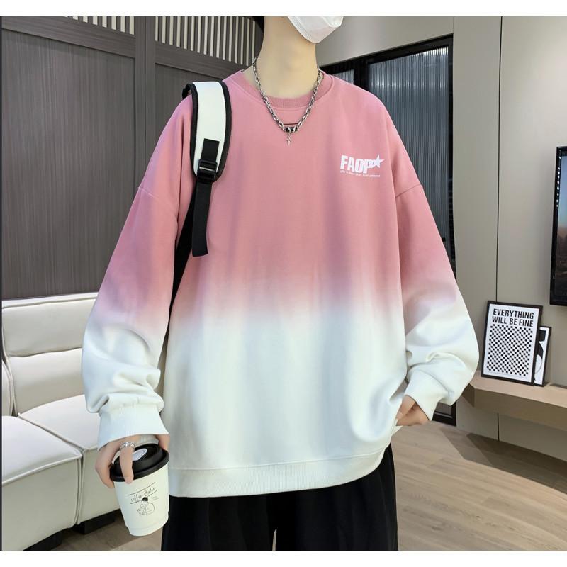 

Men s Loose Gradient Color Round Neck Top for Men s Teenagers Trendy Cool T-shirt Middle School Students Fashionable Sports Jacket L рожевий
