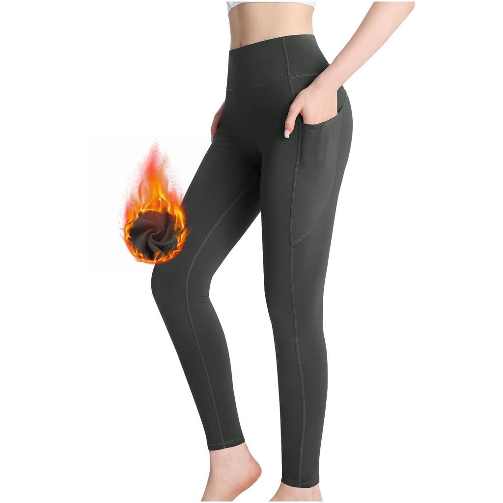 Women's -Lined High-Waist Compression Yoga Pants, Tummy-Control Leggings With Pockets, Warm Fitness Long Pants