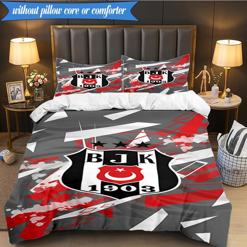 3PCS Besiktas Istanbul Football Club Bedding Set 2D Printing (Includes 1 Duvet Cover + 2 Pillowcases Coreless), Bedroom decor,Fan gift