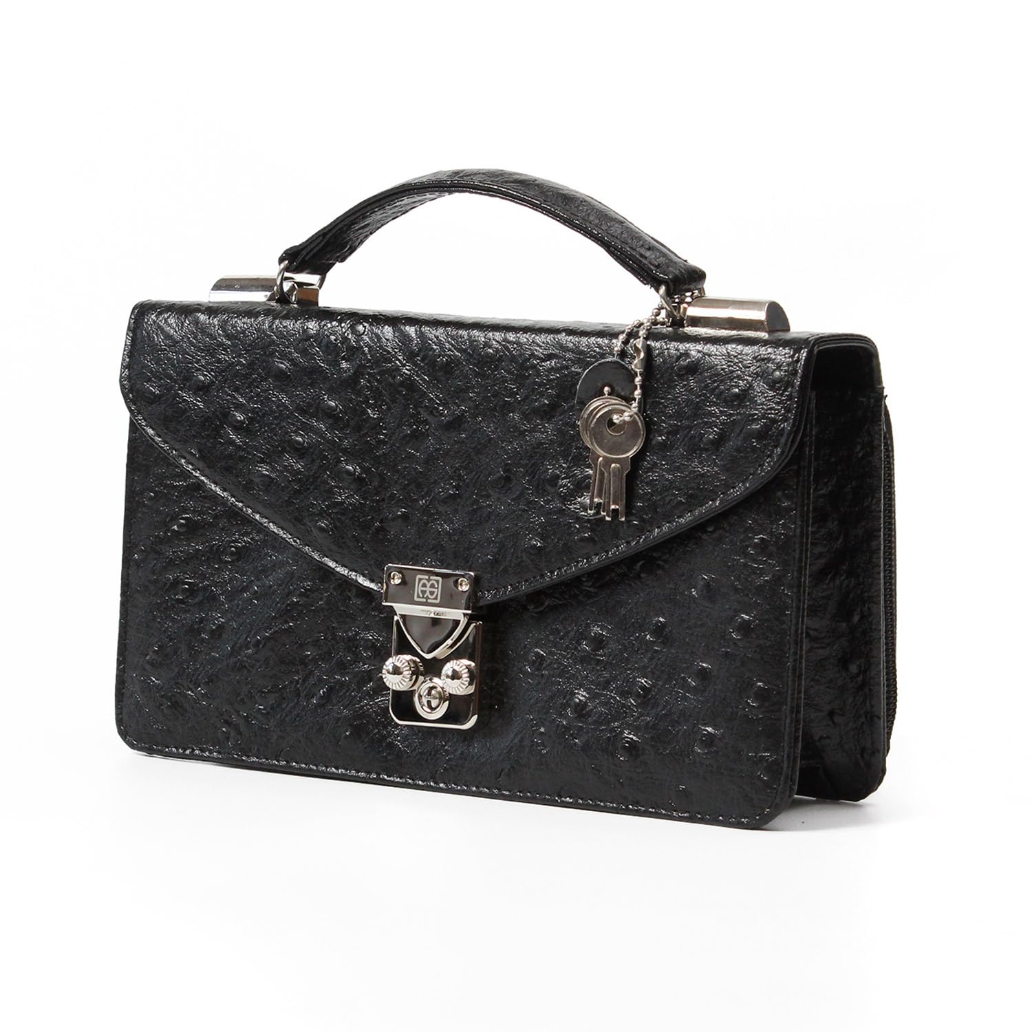 

GROOVE GEAR Men s Ostrich Leather Long Wallet with Double Zipper and Key Lock, Black (ggs-6002)