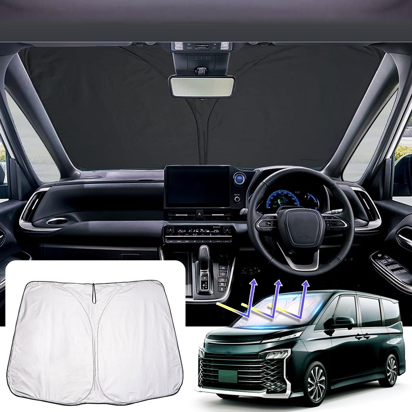 

HUDIY New Voxy 90 Series Front Sunshade Noah 90 Series Car Sunshade VOXY 90 Series 2022 Windshield Car Sunshade Good Light Blocking Shade Sunshade чёрный