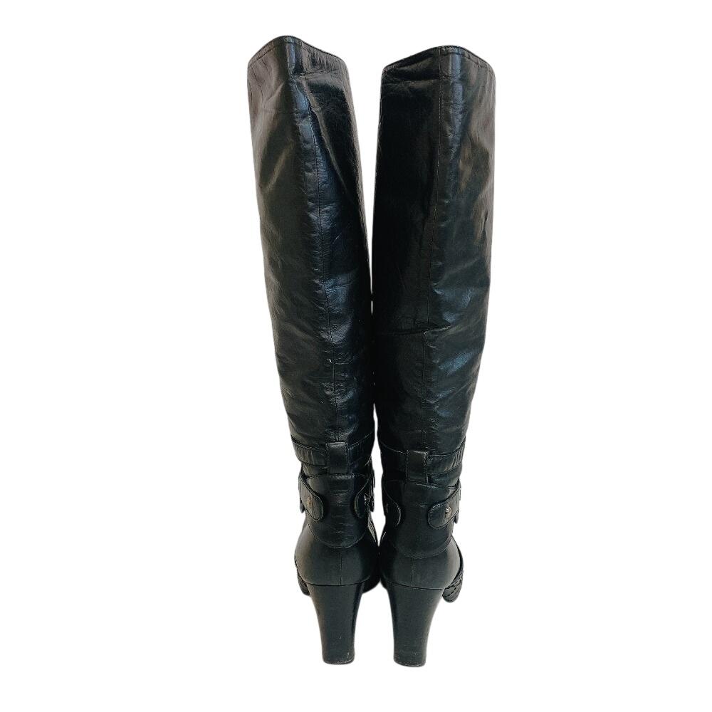 Chanel Botas de cano alto G25325 COCO Marca Bicolore botas de couro couro preto Usado