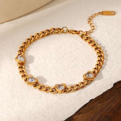 Luxuriöses Diamant-Herz-Armband - 18 Karat Vergoldeter Edelstahl mit Zirkonia-besetztem Titan.