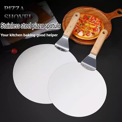 10-tums pizzaspade i rostfritt stål med trähandtag, stor skopa, kan hängas upp, verktyg för att flytta tårta, pannkaka
